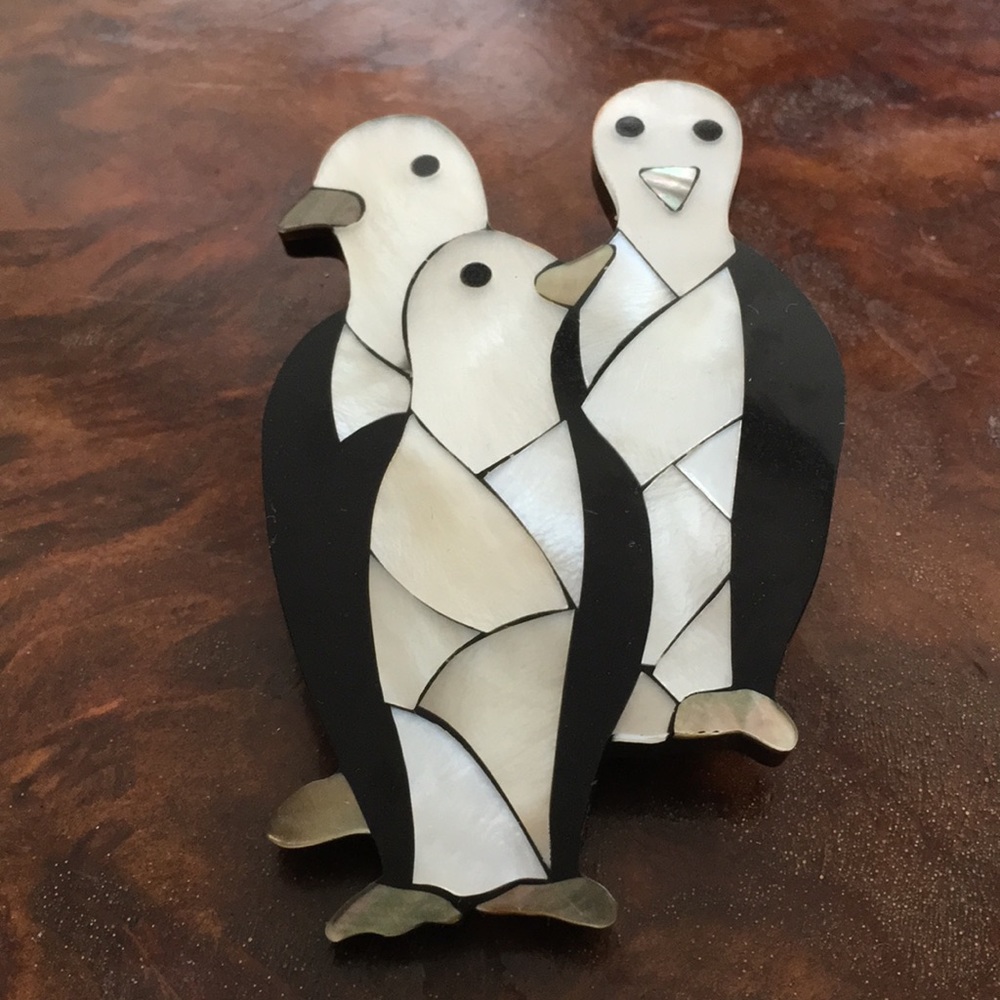 PENGUIN  Inlaid Stone Pin